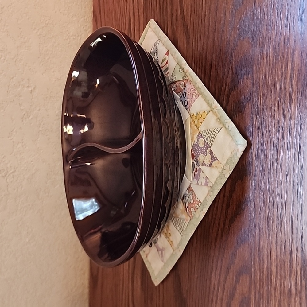 Marcrest Stoneware Daisy Dot Brown Divided Serving Dish Bowl Ovenproof Vintage